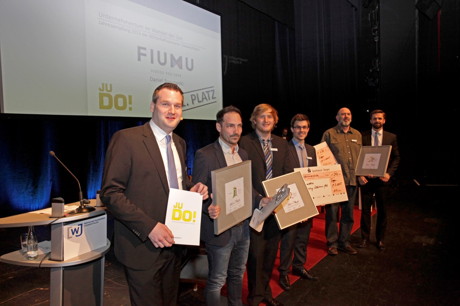 v.l.n.r.: Timm Bendinger (Vorsitzender der Wirtschaftsjunioren Südwestfalen), Daniel Brosowski (FIUMU), Steffen Wildner und Steffen Zimprich (on media Marketing Solutions), Karsten Barghorn (Morn de Morje) sowie Andreas Franke (Ressortleiter „Existenzgründung“ bei den Wirtschaftsjunioren Südwestfalen) (Foto: Wirtschaftsjunioren)