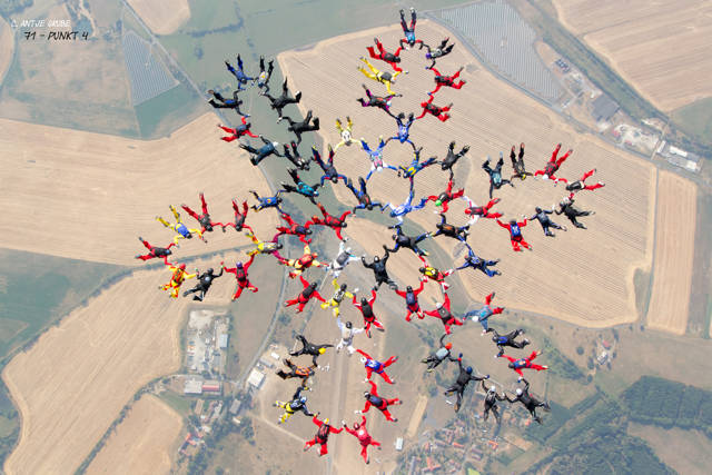 Passt! Damit schließt sich der Kreis. Mit dieser „Nummer“ holten die deutschen Fallschirmsportler am Himmel Tschechiens die Weltbestmarke im Sequential-Springen. Mit von der ehrgeizig-rasanten Partie auch zwei Breitscheider Skydiver. (Foto: Ante Grube)