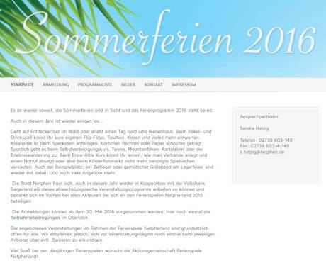 Programm für die Ferienspiele Netpherland 2016 steht bereit! (Screenshot)