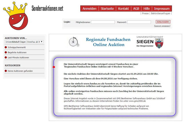 Dritte Online-Auktion mit fallenden Preisen (Screenshot)